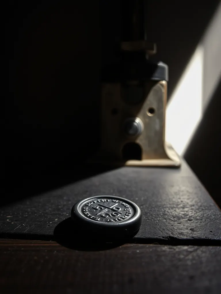 A lead cargo seal beside the press that stamped it