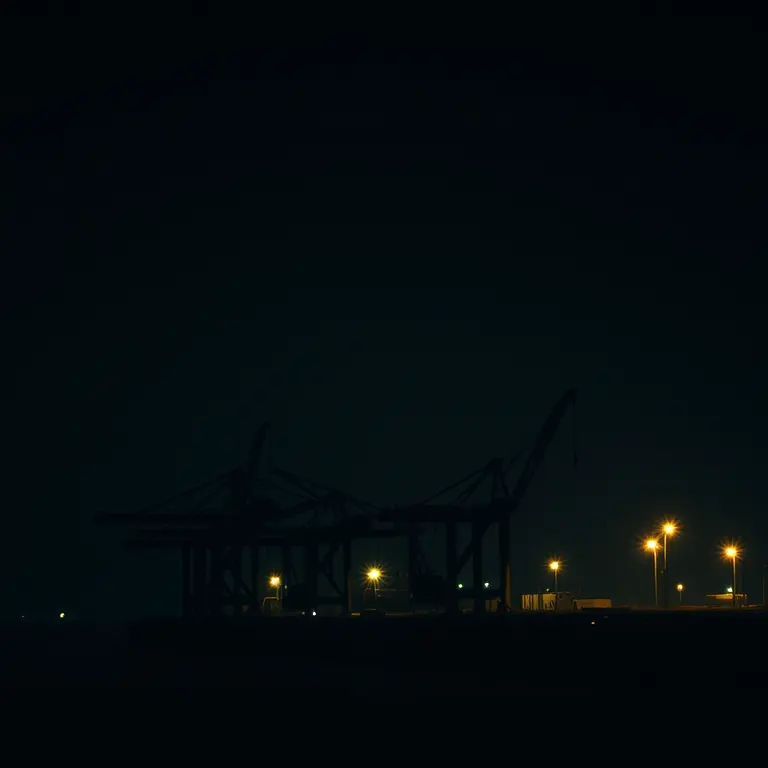 A photograph of cranes on the quay at night