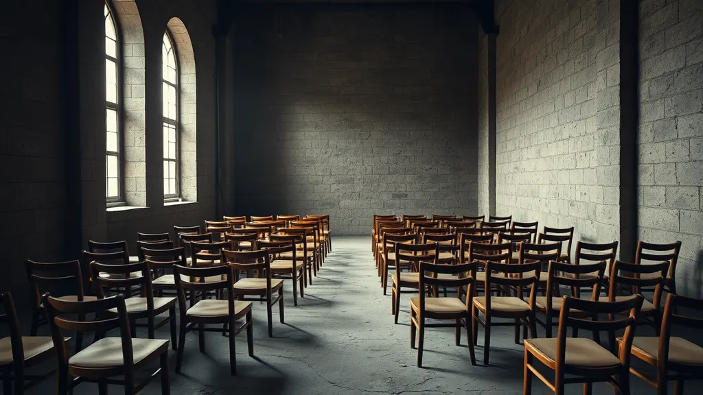 The North Room set out for a talk, chairs in rows